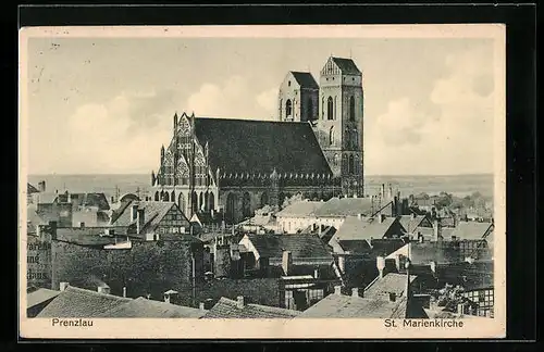 AK Prenzlau, St. Marienkirche mit Umgebung