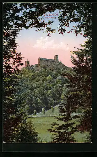 AK Eisenach, Panoramablick zur Wartburg