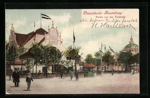 AK Düsseldorf, Ausstellung 1902, Partie vor der Festhalle