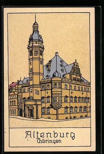 Steindruck-AK Altenburg /Thür., Partie vom Rathaus