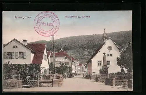 AK Neckargerach, Hauptstrasse mit Gasthof Krone Post gegen Rathaus