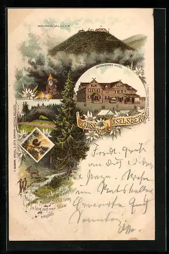 Lithographie Inselsberg, Gothaisches Hotel, Thorstein, Panorama