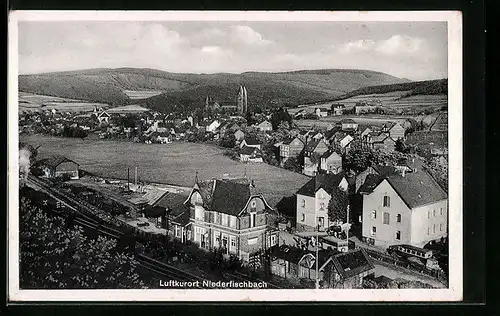 AK Niederfischbach, Ortsansicht mit Bahnhof