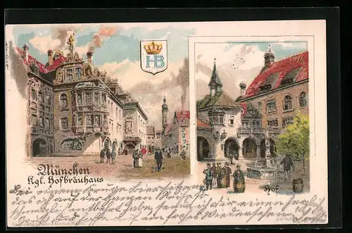 Lithographie München, Partie am Kgl. Hofbräuhaus