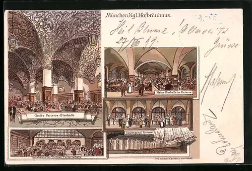 Lithographie München, Innenansichten des Münchner Hofbräuhauses