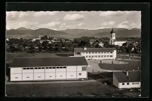 AK Heitersheim i. Baden, Turn- und Festhalle, Schulgebäude