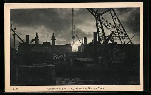 AK Buenos Aires, Cabecera Dique No 3 y Aduana, Krahn im Hafen