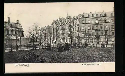 AK Strassburg, Schiltigheimerplatz mit Strasse und Häuserzeile