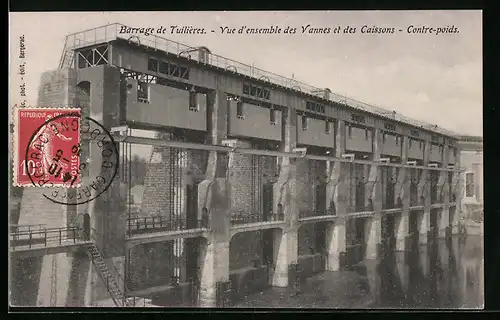 AK Tuilières, Barrage, Vue d`ensemble des Vannes et des Caissons, Contre-poids