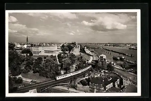 AK Hamburg, Hafenpartie mit Bahn, Jugendherberge