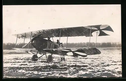 Foto-AK Sanke Nr. 1013: Aviatik-Doppeldecker, Flugzeug