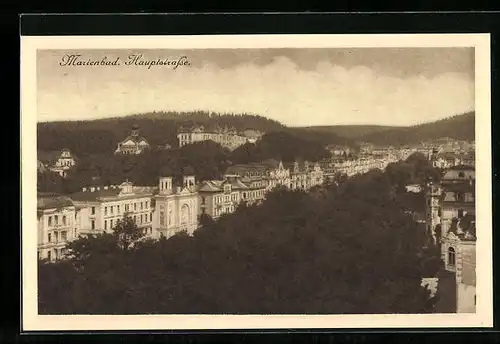 AK Marienbad, Hauptstrasse mit Synagoge und Panoramablick