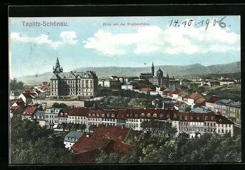 AK Bad Teplitz-Schönau, Blick von der Stephanshöhe, Synagoge