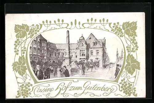 Lithographie Mainz, Casino, Hof zum Gutenberg