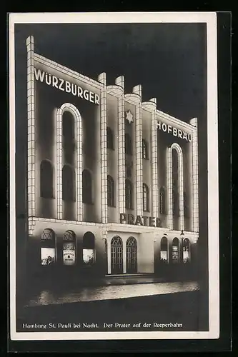 AK Hamburg-St. Pauli, Gasthaus Prater an der Reeperbahn bei Nacht