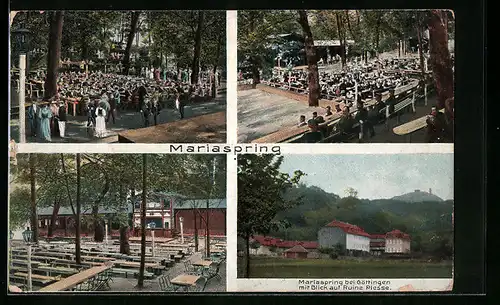 AK Bovenden, Mariaspring mit Blick auf Ruine Plesse, Veranstaltung beim Gasthaus