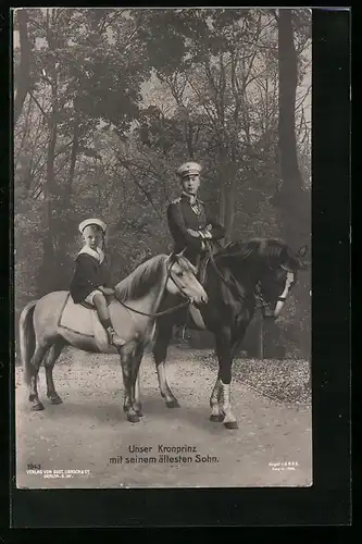 AK Wilhelm von Preussen mit seinem ältesten Sohn zu Pferde