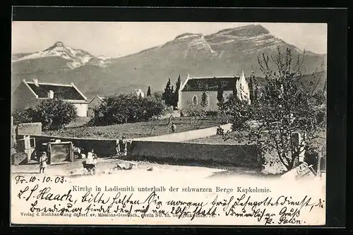 AK Ladismith, Kirche in Ladismith unterhalb der schwarzen Berge, Kapkolonie