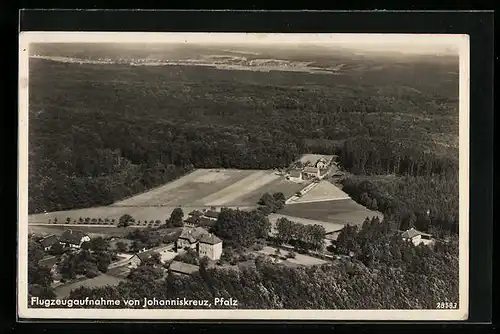 AK Johanniskreuz /Pfalz, Ortsansicht, Waldkurhaus Pfaff, Fliegeraufnahme