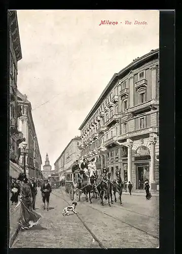 AK Milano, Via Dante, Strassenbahn