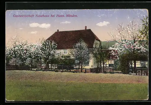 AK Hann. Münden, Gasthaus Neuehaus im Frühling