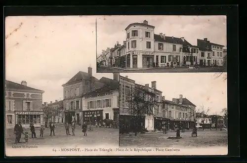 AK Monpont, Place du Triangle, Place Gambetta