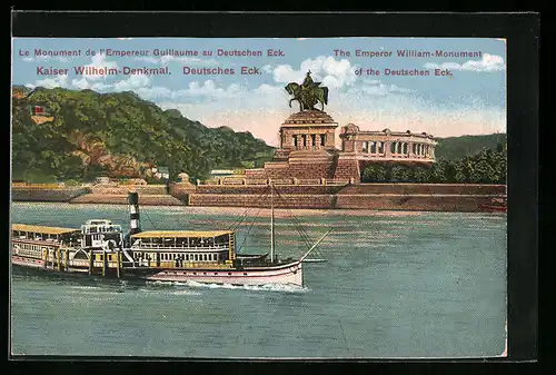 AK Deutsches Eck, Kaiser Wilhelm-Denkmal, Rheindampfer