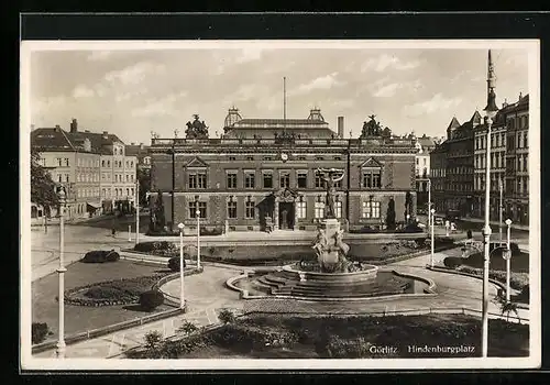 AK Görlitz, Hindenburgplatz mit Denkmal