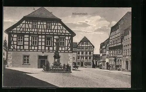 AK Münnerstadt, Ortspartie mit Fachwerkhäusern