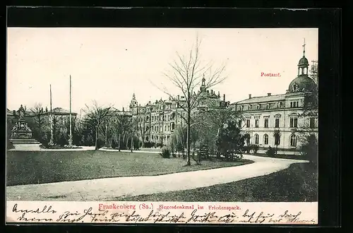 AK Frankenberg /Sa., Siegesdenkmal im Friedenspark, Postamt