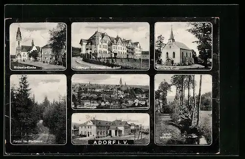 AK Adorf i. V., Michaelis-Kirche, Leipziger Heilanstalt, Gesamtansicht