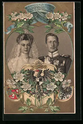 Präge-AK Vermählung des deutschen Kronprinzen Friedrich Wilhelm von Preussen mit Herzogin Cecilie v. Mecklenburg-Schwerin