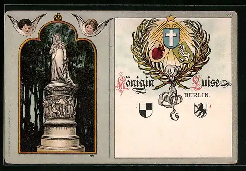 Lithographie Berlin, Königin Luise-Denkmal, Wappen