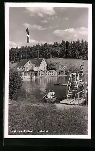 AK Hetzdorf, Badegäste im Bad Sumpfmühle, 