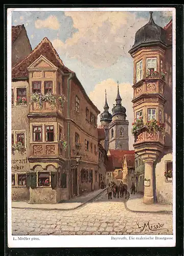 Künstler-AK Bayreuth, Blick in die malerische Brautgasse, Gasthof