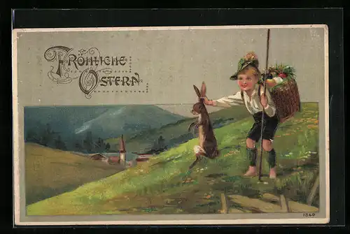 AK Junge in Tracht mit Osterhasen