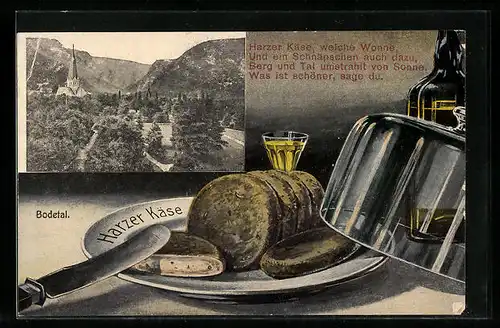 AK Thale, Bodetal, Harzer Käse auf einem Teller