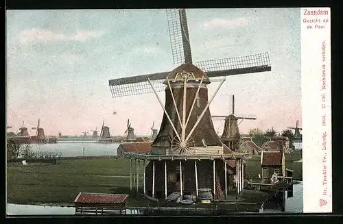 AK Zaandam, Gezicht op de Poel, Windmühlen