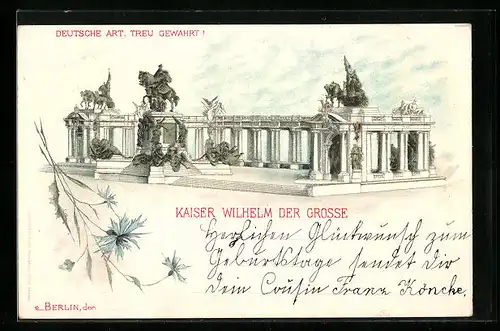 Lithographie Berlin, Denkmal Kaiser Wilhelm der Grosse