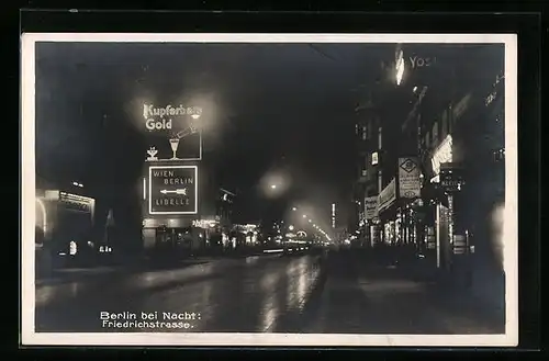 AK Berlin, bei Nacht, Partie aus der Friedrichstrasse