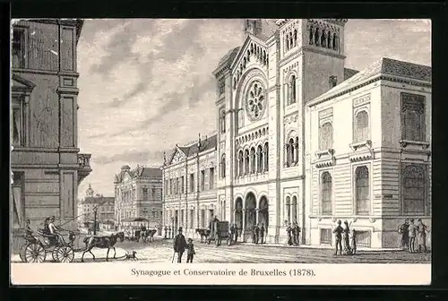 Künstler-AK Brüssel / Bruxelles, Synagogue et Conservatoire, Synagoge