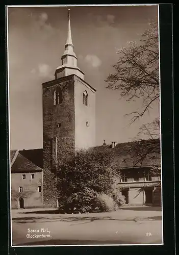 AK Sorau, Glockenturm im Sonnenschein