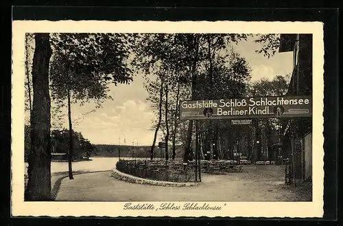 AK Berlin, Gasthaus Schloss Schlachtensee, Berliner Kindl Reklame