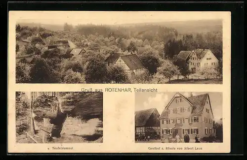 AK Rotenhar, Teilansicht, Teufelskanzel, Gasthof z. Rössle von Albert Laun