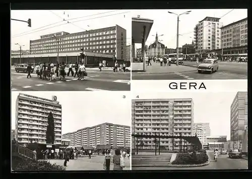 AK Gera, Interhotel Gera, Str. d. Republik, Am Interhotel, Blick zum Brühl, Neubauten im Zentrum