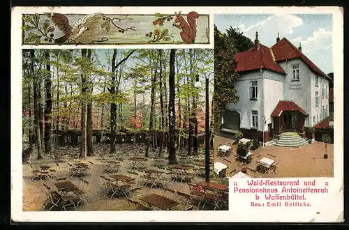 AK Wolfenbüttel, Wald-Restaurant und Pensionshaus Antoinettenruh mit Garten