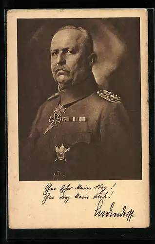 AK Erich Ludendorff in Uniform mit Eisernem Kreuz und Spange