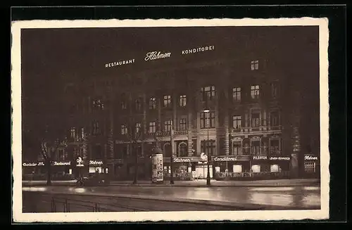 AK Berlin, Hahnens Konditorei und Restaurant Chantecler-Bar am Nollendorfplatz 1, Strassenansicht bei Nacht