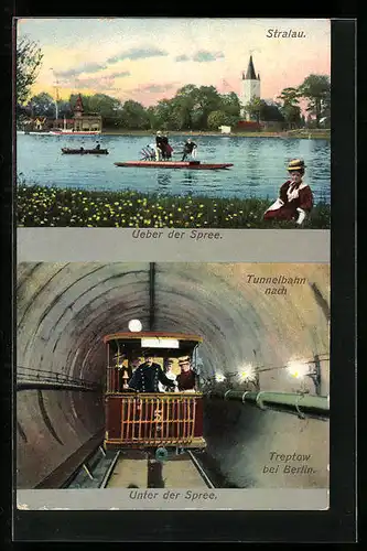 AK Berlin, U-Bahn unter der Spree, Seepartie in Stralau