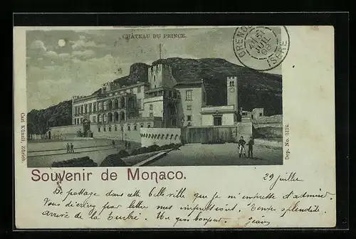 Mondschein-Lithographie Monaco, Chateau du Prince